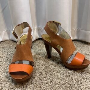 Michael Kors Leather Platform Heels | Women’s 7 | Cognac & Orange